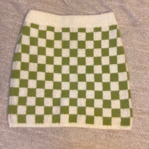 Retro fuzzy green checker skirt